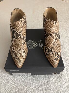 Vince Camuto Women's Snakeskin Pointed Toe Booties - Beige/Brown